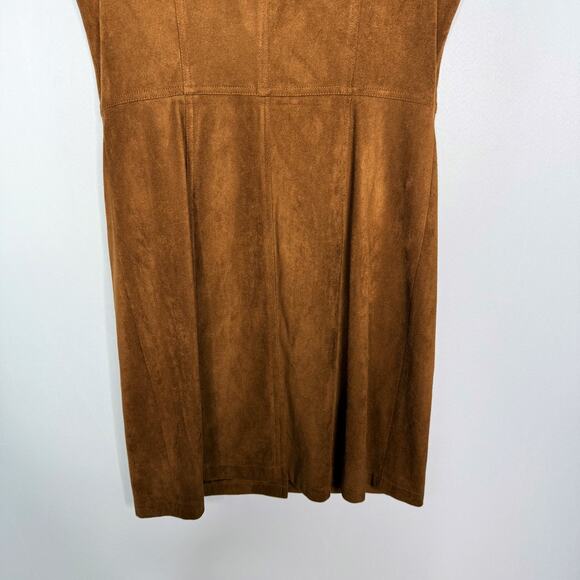 BB Dakota 4 Saddle Brown Faux Suede Heaven Mini Shirt Dress Sleeveless Button - Picture 11 of 12